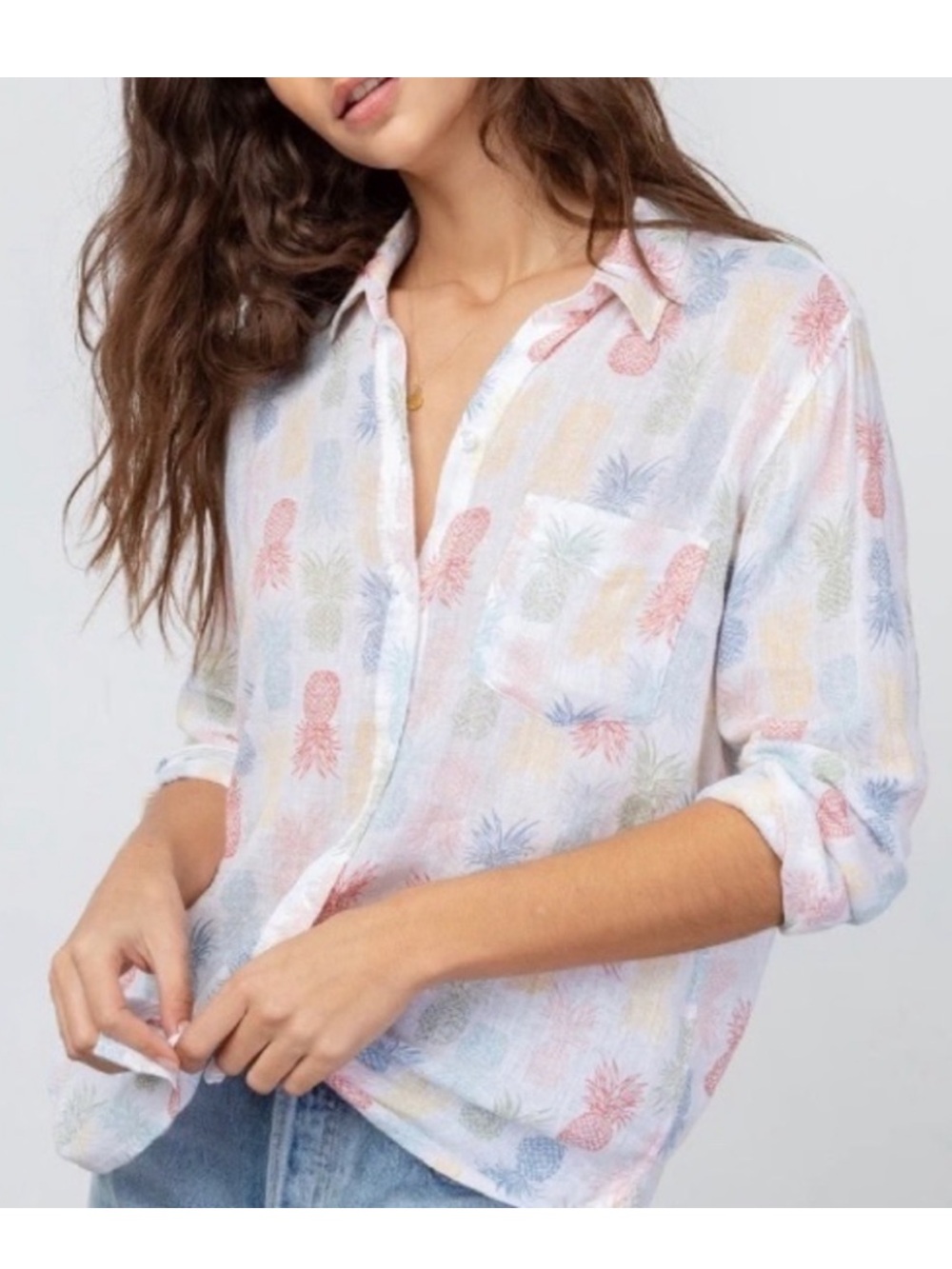 Rails charli rainbow pinas pineapple print linen blend shirt womens S
